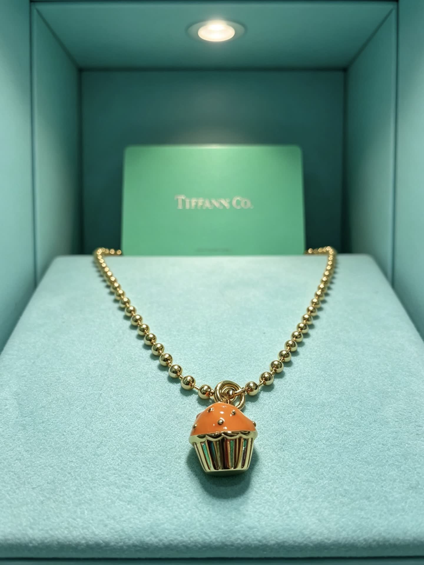 Tiffany & Co. Gold Bead Necklace with Cupcake Charm